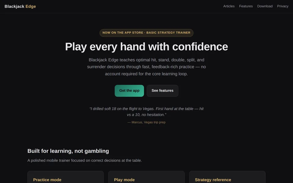 Blackjack Edge homepage